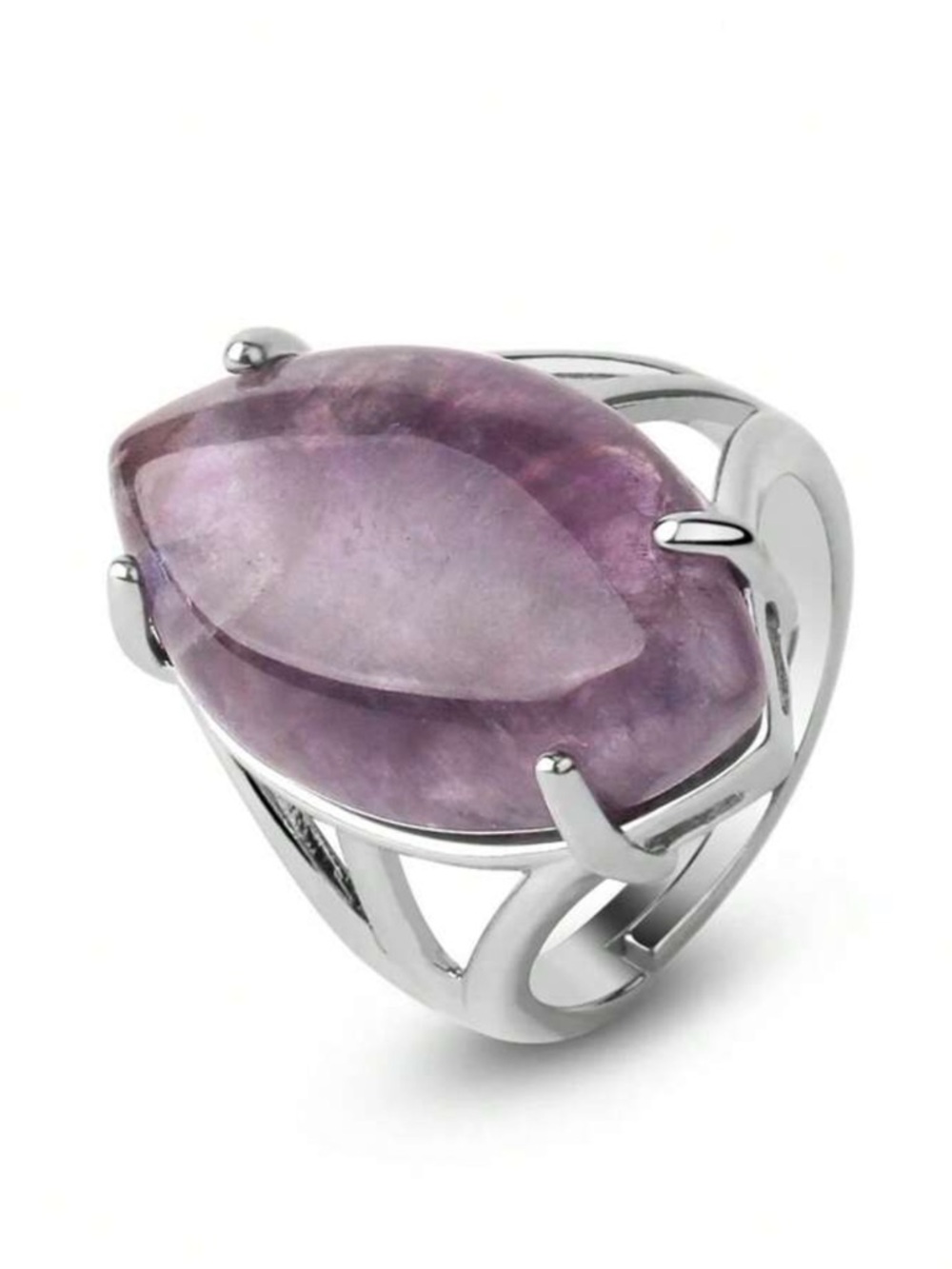 Amethyst Statement Ring Adjustable Silver Crystal Healing Ring